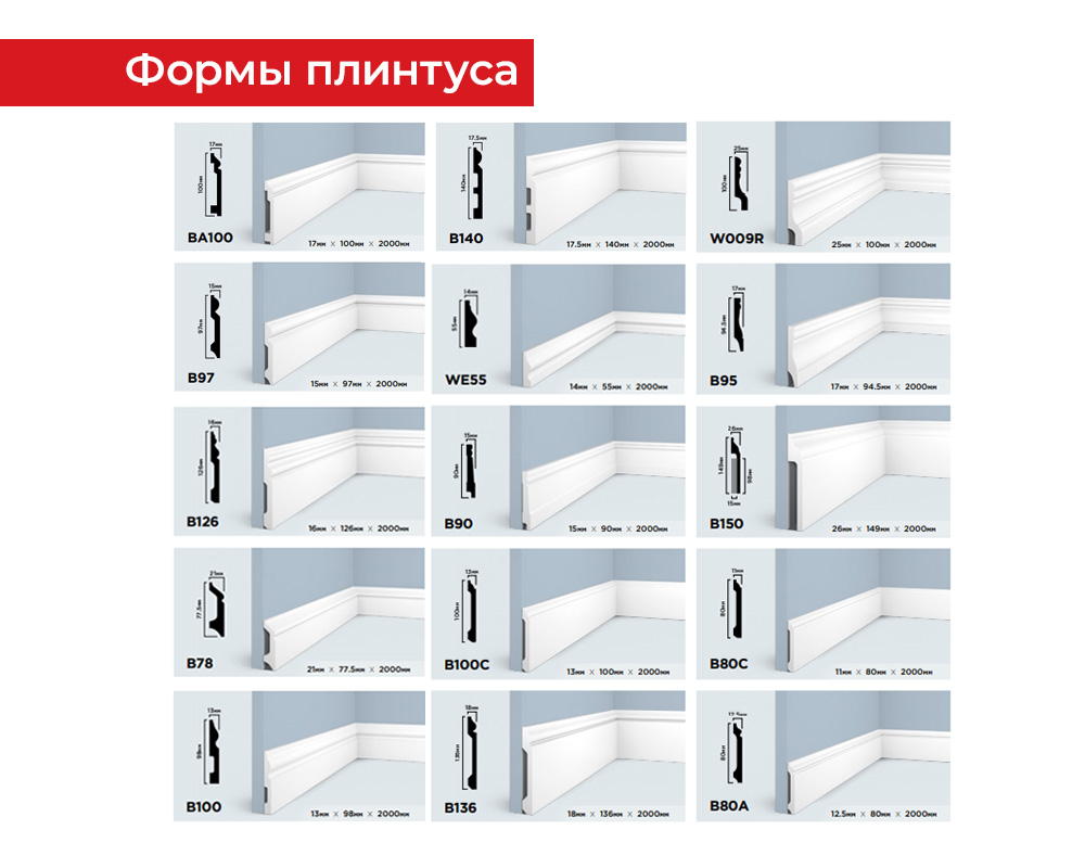 Плинтус из полистирола высокой плотности HI WOOD BE100 100мм х 13,5мм х 2,0м.