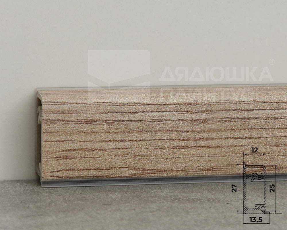Плинтус для столешниц прямоугольный ПВХ Волшебная палочка 25*12мм 3м 2075 Дуб кера