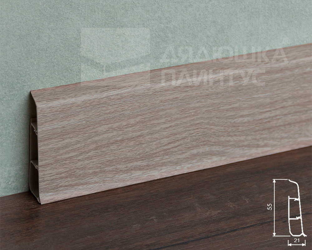 Плинтус со съемной панелью ПВХ Деконика ИДЕАЛ 55мм 2,2м 294 Орех антик