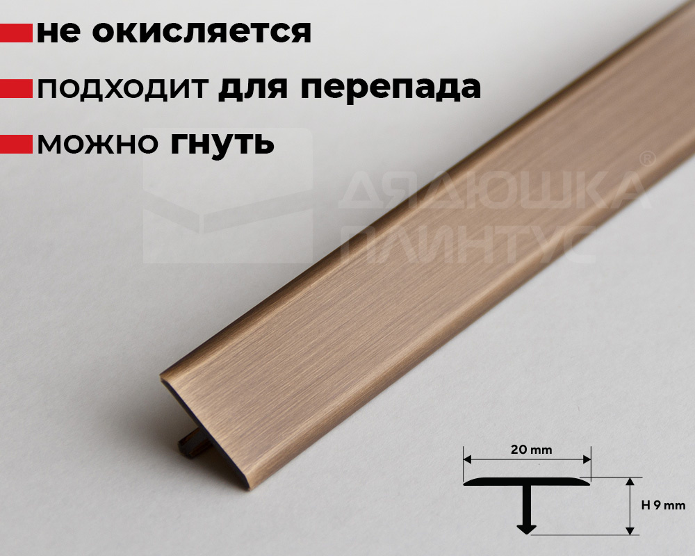 Порог одноуровневый латунный Progress PCROB 209 20 мм 2,7 м Бронза