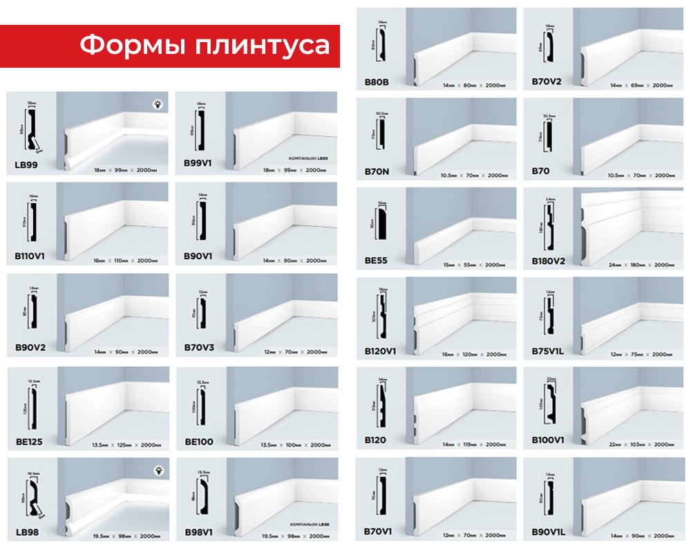 Плинтус из полистирола высокой плотности HI WOOD BE100 100мм х 13,5мм х 2,0м.