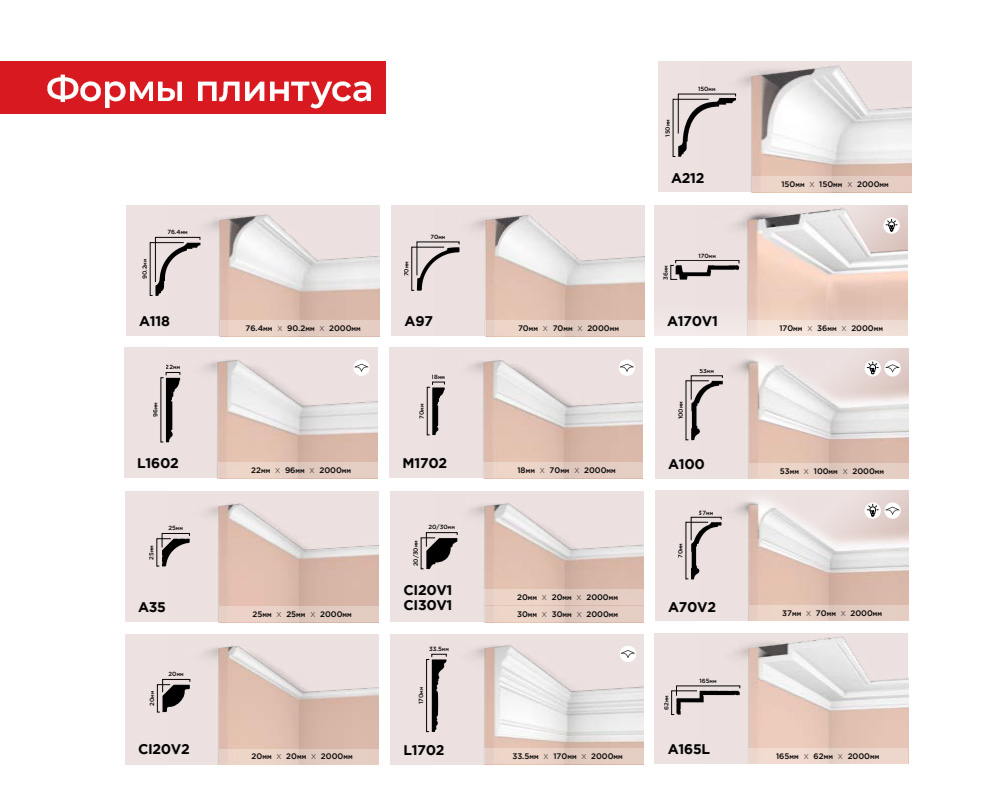 Плинтус потолочный из полистирола высокой плотности HI-WOOD A165L 165х62мм 2,0м